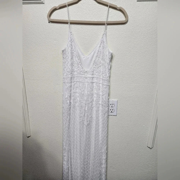 Lulu's Bridal Cherished Vow White Beaded Backless Mermaid Maxi Dress Bride Party - Picture 10 of 12